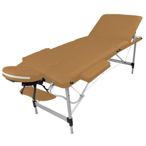 Table pliante de massage marron clair 3 zones en aluminium