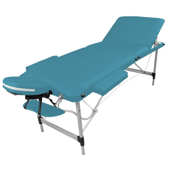 Table pliante de massage bleu turquoise 3 zones en aluminium