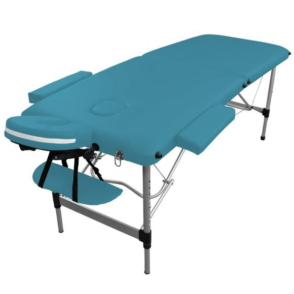 Table pliante de massage bleu turquoise 2 zones en aluminium