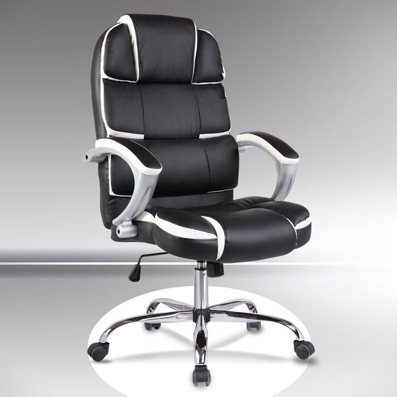 Chaise de bureau noir et blanc simili cuir