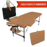 Table pliante de massage marron clair 2 zones en aluminium
