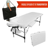 Table pliante de massage blanche 2 zones en aluminium