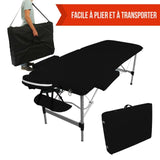 Table pliante de massage noire 2 zones en aluminium
