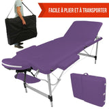 Table pliante de massage violette 3 zones en aluminium