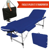 Table pliante de massage bleu azur 3 zones en aluminium